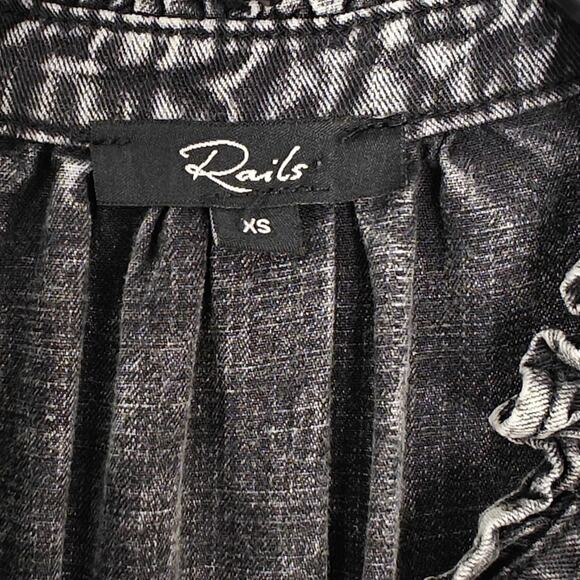 Rails Amina Mini Dress Size XS Black Acid Wash Tencel Denim Smocked Waist Boho - Picture 9 of 12